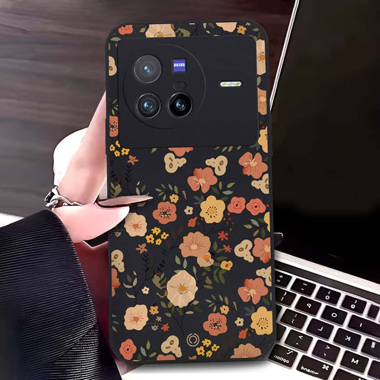 Vivo X80 Cover - Black - D3 - ONation Floral Series - HQ Liquid Silicone Soft Case