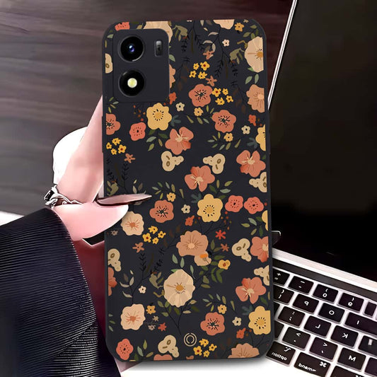 Vivo Y01 Cover - Black - D3 - ONation Floral Series - HQ Liquid Silicone Soft Case