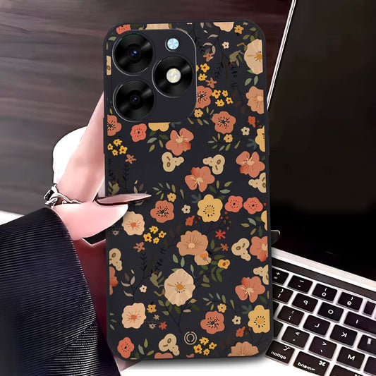 itel S23 Plus Cover - Black - D3 - ONation Floral Series - HQ Liquid Silicone Soft Case