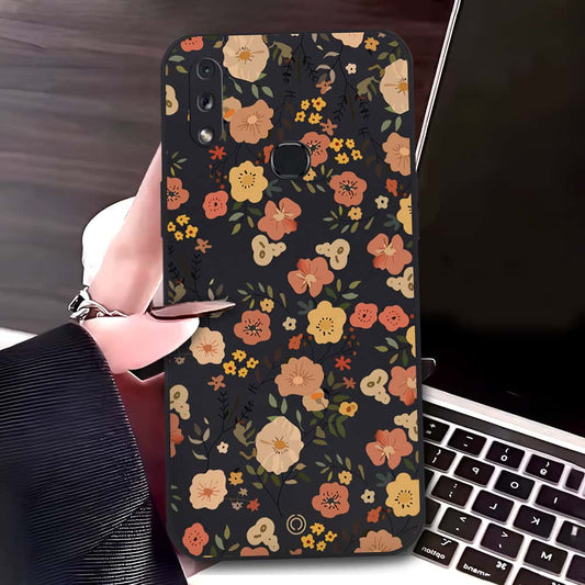 Samsung Galaxy A10s Cover - Black - D3 - ONation Floral Series - HQ Liquid Silicone Soft Case