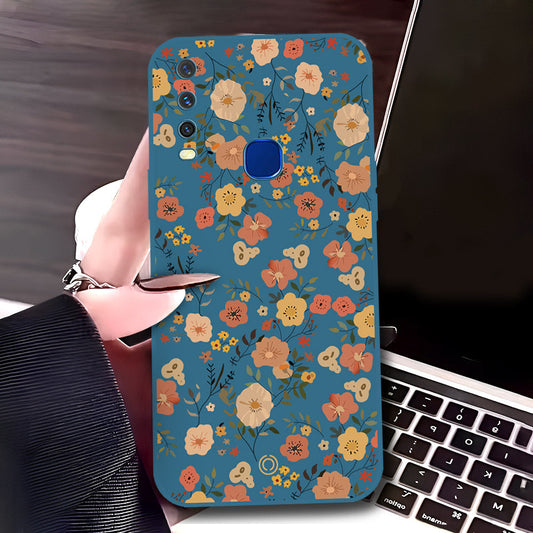 Vivo Y12 Cover - Blue - D3 - ONation Floral Series - HQ Liquid Silicone Soft Case