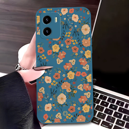 Vivo Y10 Cover - Blue - D3 - ONation Floral Series - HQ Liquid Silicone Soft Case