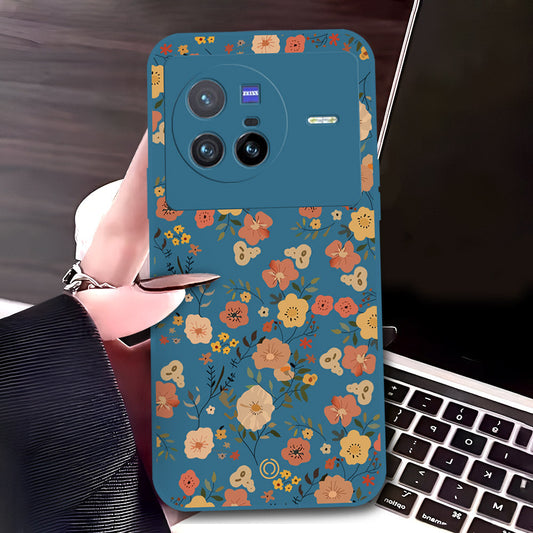 Vivo X80 Cover - Blue - D3 - ONation Floral Series - HQ Liquid Silicone Soft Case
