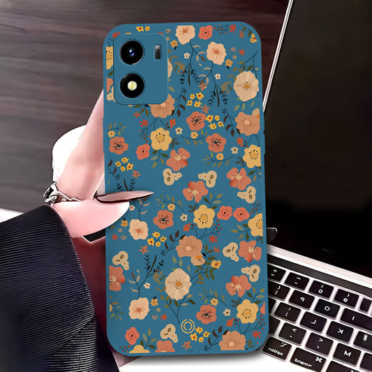 Vivo Y01 Cover - Blue - D3 - ONation Floral Series - HQ Liquid Silicone Soft Case