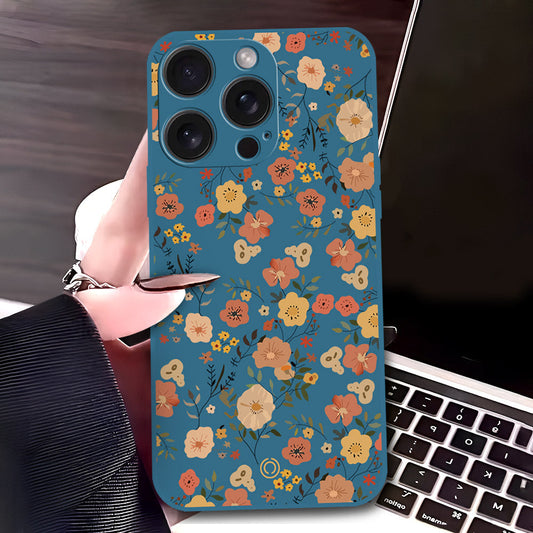 iPhone 15 Plus Cover - Blue - D3 - ONation Floral Series - HQ Liquid Silicone Soft Case