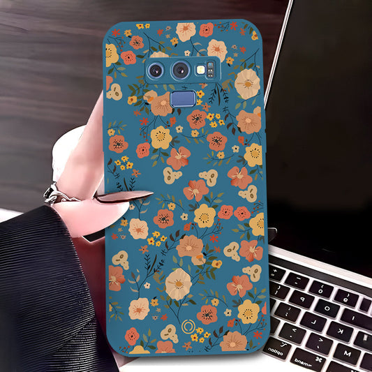 Samsung Galaxy Note 9 Cover - Blue - D3 - ONation Floral Series - HQ Liquid Silicone Soft Case