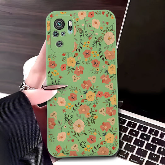 Xiaomi Redmi Note 10 4G Cover - Light Green - D3 - ONation Floral Series - HQ Liquid Silicone Soft Case