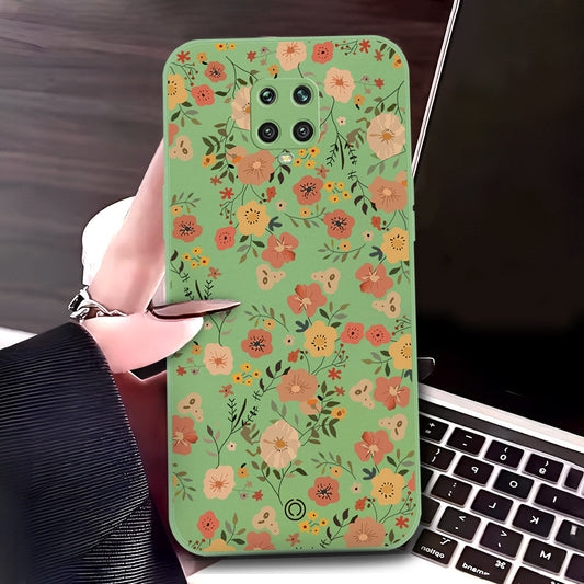 Xiaomi Redmi Note 9S Cover - Light Green - D3 - ONation Floral Series - HQ Liquid Silicone Soft Case