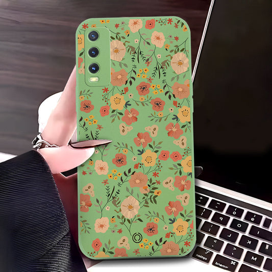 Vivo Y20T Cover - Light Green - D3 - ONation Floral Series - HQ Liquid Silicone Soft Case