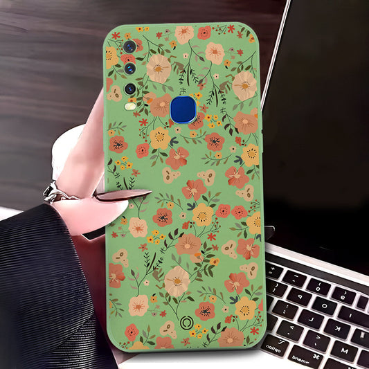 Vivo Y15 Cover - Light Green - D3 - ONation Floral Series - HQ Liquid Silicone Soft Case