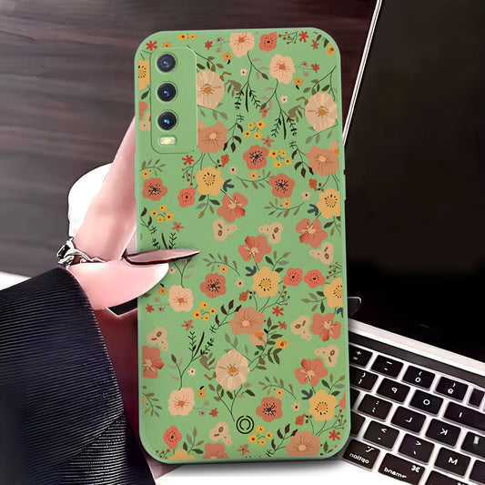 Vivo Y12s Cover - Light Green - D3 - ONation Floral Series - HQ Liquid Silicone Soft Case