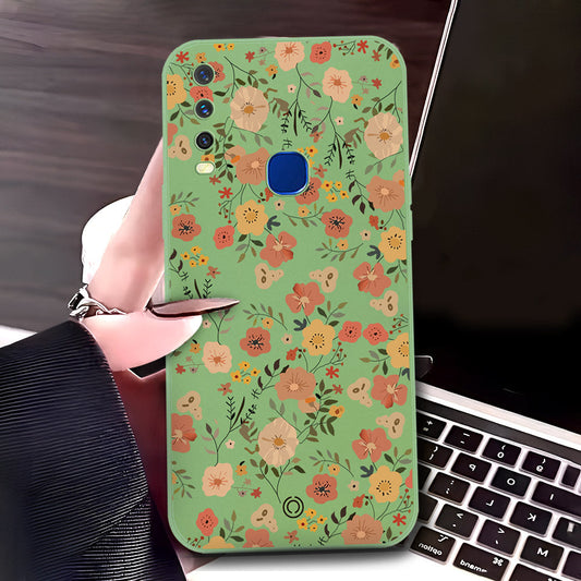 Vivo Y12 Cover - Light Green - D3 - ONation Floral Series - HQ Liquid Silicone Soft Case