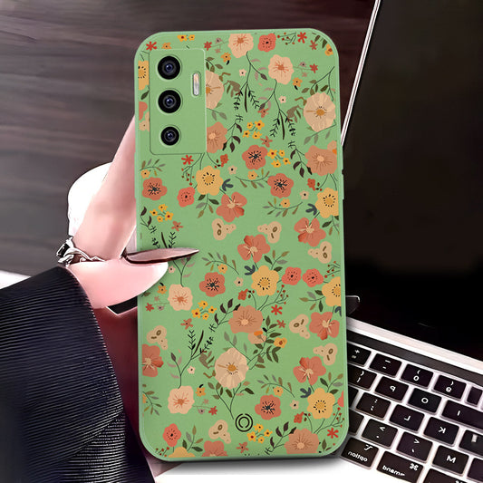 Vivo S10e Cover - Light Green - D3 - ONation Floral Series - HQ Liquid Silicone Soft Case