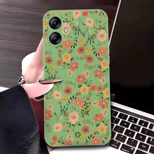 Samsung Galaxy M04 4G Cover - Light Green - D3 - ONation Floral Series - HQ Liquid Silicone Soft Case