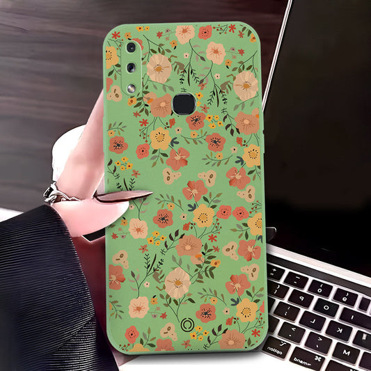 Samsung Galaxy A10s Cover - Light Green - D3 - ONation Floral Series - HQ Liquid Silicone Soft Case
