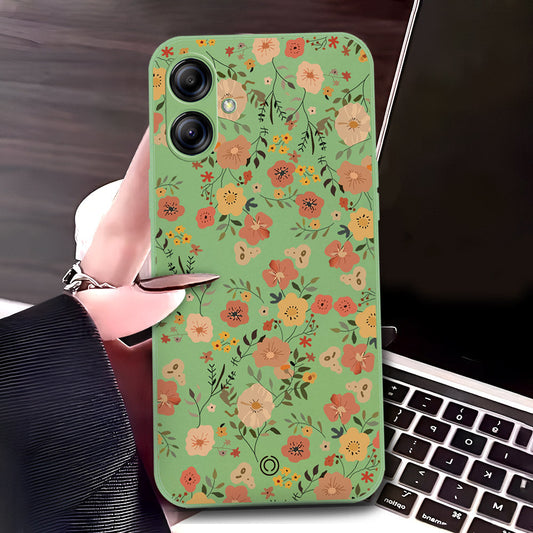 Samsung Galaxy A04e Cover - Light Green - D3 - ONation Floral Series - HQ Liquid Silicone Soft Case