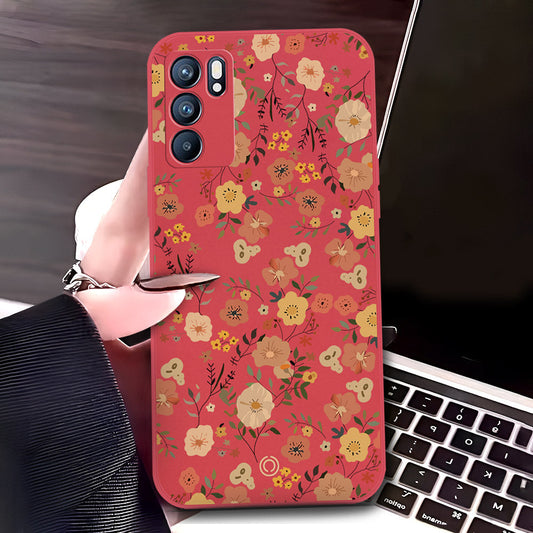 Oppo Reno 6 Pro 5G Cover - Red - D3 - ONation Floral Series - HQ Liquid Silicone Soft Case