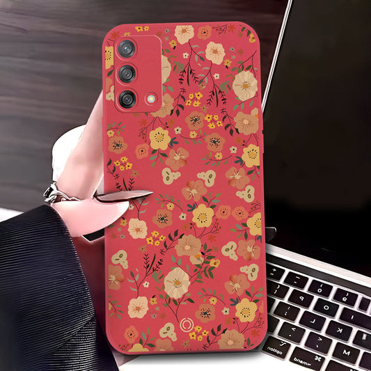 Oppo A74 Cover - Red - D3 - ONation Floral Series - HQ Liquid Silicone Soft Case