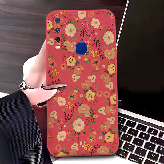 Vivo Y15 Cover - Red - D3 - ONation Floral Series - HQ Liquid Silicone Soft Case