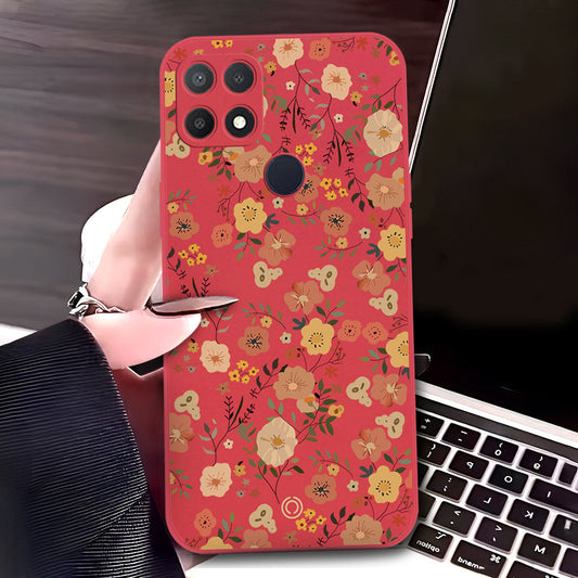 Oppo A35 Cover - Red - D3 - ONation Floral Series - HQ Liquid Silicone Soft Case