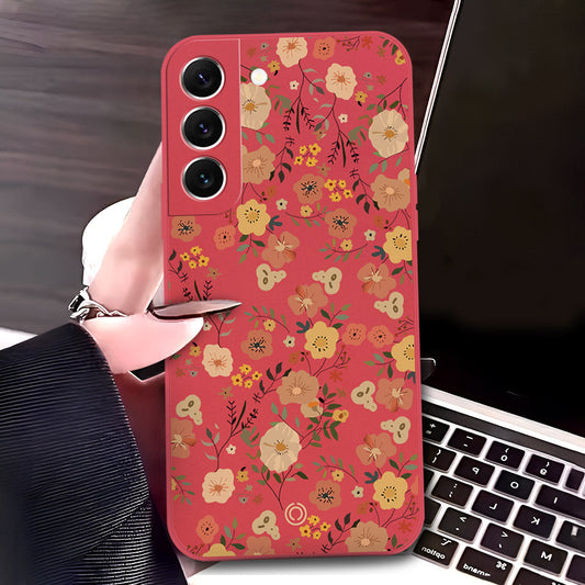 Samsung Galaxy S22 5G Cover - Red - D3 - ONation Floral Series - HQ Liquid Silicone Soft Case