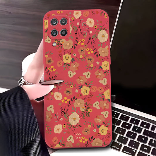 Samsung Galaxy A12 Nacho Cover - Red - D3 - ONation Floral Series - HQ Liquid Silicone Soft Case