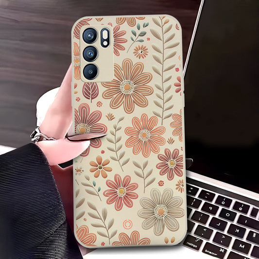Oppo Reno 6 5G Cover - Off White - D4 - ONation Floral Series - HQ Liquid Silicone Soft Case