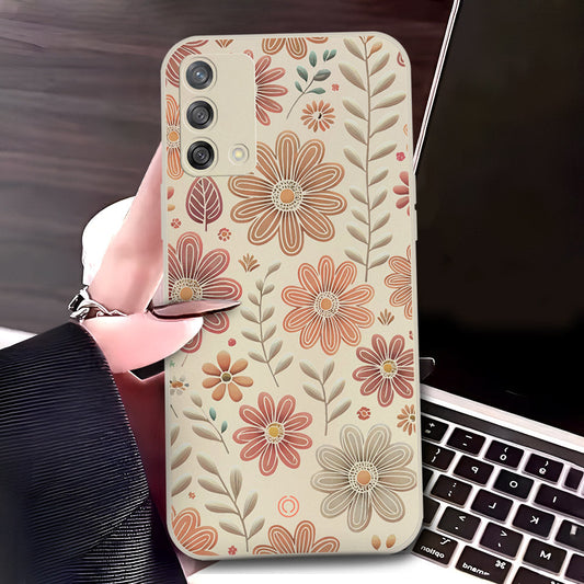 Oppo A74 Cover - Off White - D4 - ONation Floral Series - HQ Liquid Silicone Soft Case
