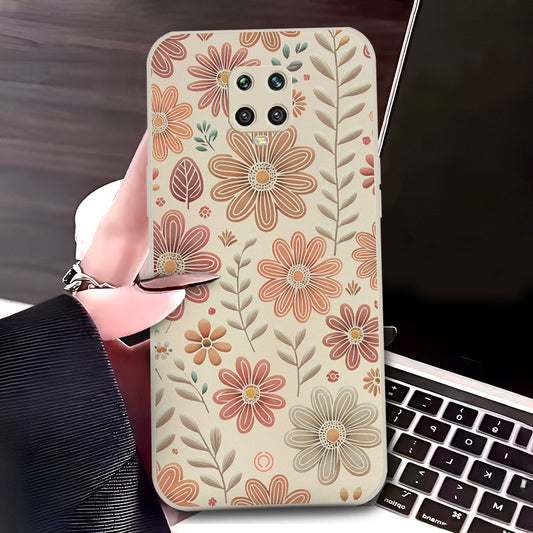 Xiaomi Redmi Note 9S Cover - Off White - D4 - ONation Floral Series - HQ Liquid Silicone Soft Case