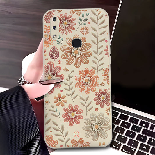 Samsung Galaxy A10s Cover - Off White - D4 - ONation Floral Series - HQ Liquid Silicone Soft Case