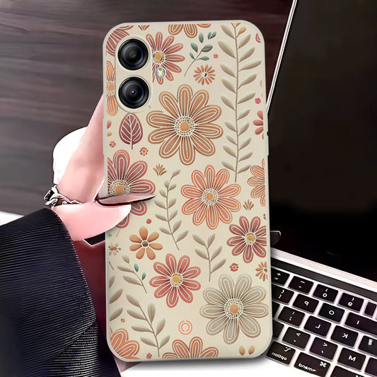 Samsung Galaxy A04e Cover - Off White - D4 - ONation Floral Series - HQ Liquid Silicone Soft Case