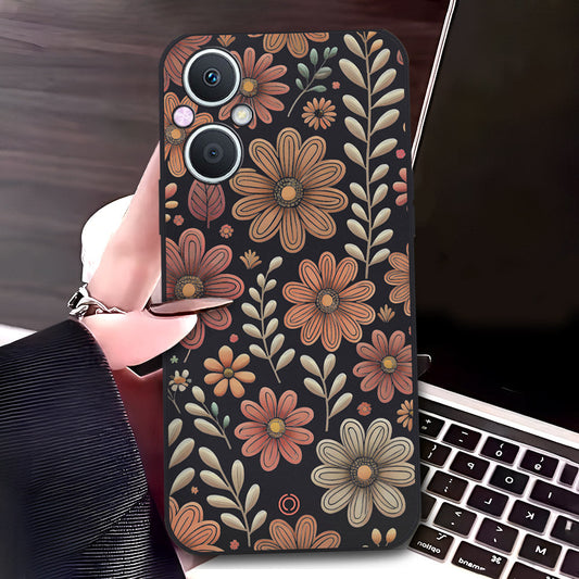Oppo A96 5G Cover - Black - D4 - ONation Floral Series - HQ Liquid Silicone Soft Case