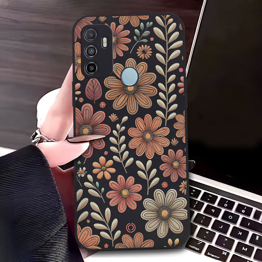 Oppo A53s Cover - Black - D4 - ONation Floral Series - HQ Liquid Silicone Soft Case