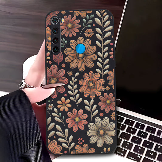 Xiaomi Redmi Note 8 Cover - Black - D4 - ONation Floral Series - HQ Liquid Silicone Soft Case