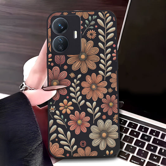 Vivo Y77e Cover - Black - D4 - ONation Floral Series - HQ Liquid Silicone Soft Case