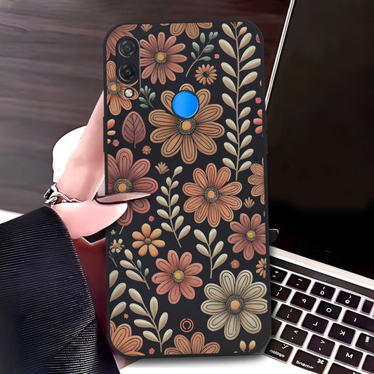 Huawei P20 Lite Cover - Black - D4 - ONation Floral Series - HQ Liquid Silicone Soft Case
