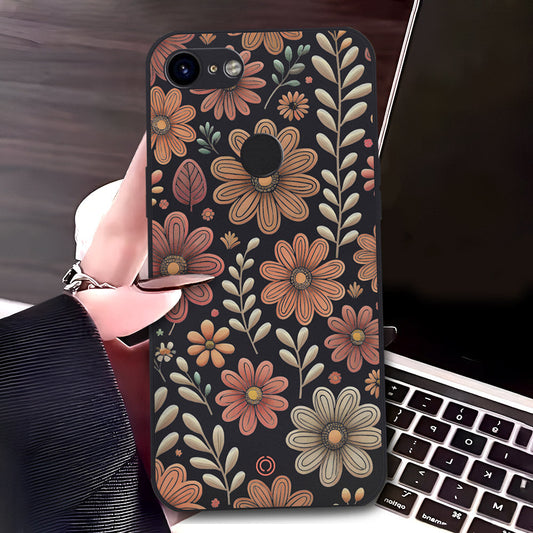 Google Pixel 3 Cover - Black - D4 - ONation Floral Series - HQ Liquid Silicone Soft Case