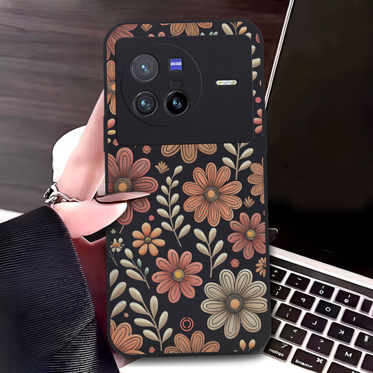 Vivo X80 Cover - Black - D4 - ONation Floral Series - HQ Liquid Silicone Soft Case