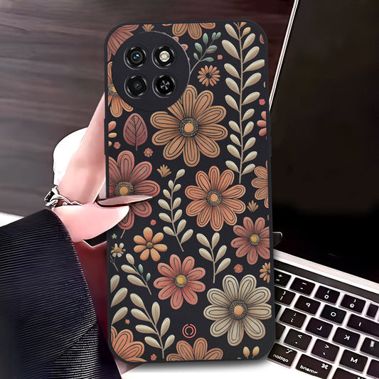 itel S23 Cover - Black - D4 - ONation Floral Series - HQ Liquid Silicone Soft Case