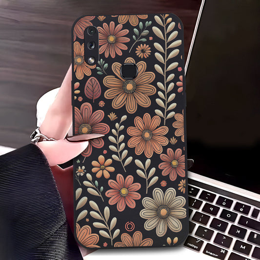 Samsung Galaxy A10s Cover - Black - D4 - ONation Floral Series - HQ Liquid Silicone Soft Case