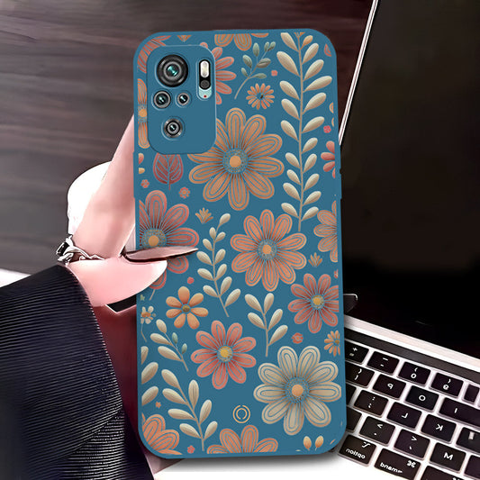 Xiaomi Redmi Note 10 4G Cover - Blue - D4 - ONation Floral Series - HQ Liquid Silicone Soft Case