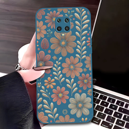 Xiaomi Redmi Note 9S Cover - Blue - D4 - ONation Floral Series - HQ Liquid Silicone Soft Case