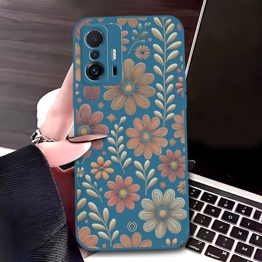 Xiaomi 11T Cover - Blue - D4 - ONation Floral Series - HQ Liquid Silicone Soft Case