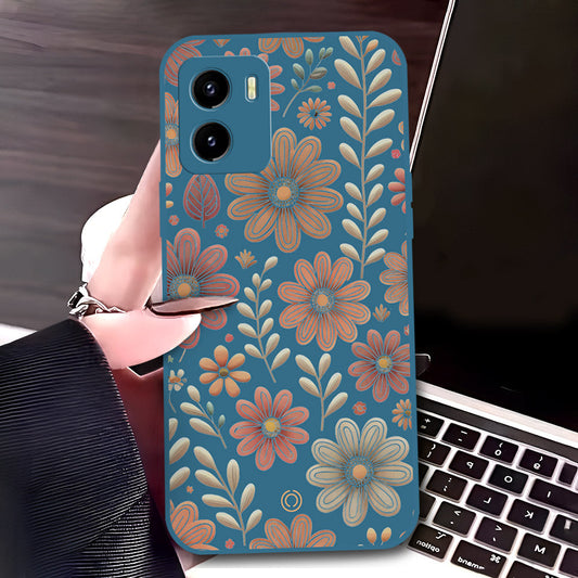 Vivo Y10 Cover - Blue - D4 - ONation Floral Series - HQ Liquid Silicone Soft Case