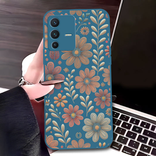 Vivo S12 Cover - Blue - D4 - ONation Floral Series - HQ Liquid Silicone Soft Case