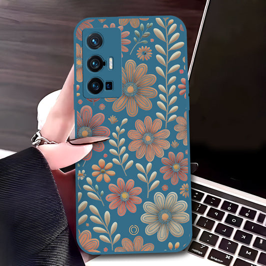 Vivo X70 Pro Cover - Blue - D4 - ONation Floral Series - HQ Liquid Silicone Soft Case