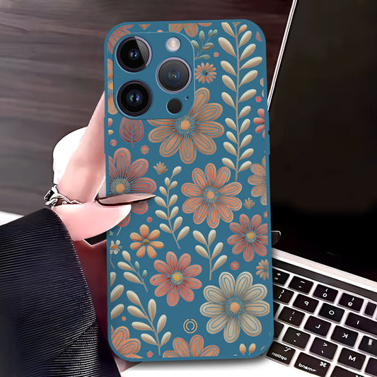 iPhone 14 Pro Max Cover - Blue - D4 - ONation Floral Series - HQ Liquid Silicone Soft Case