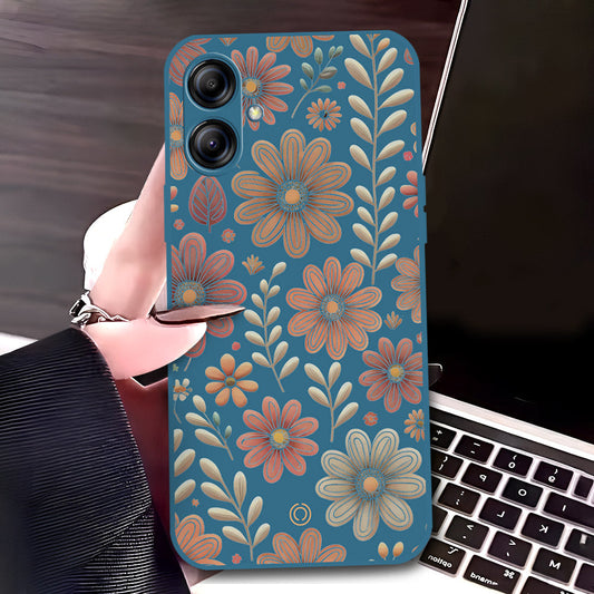 Samsung Galaxy A04e Cover - Blue - D4 - ONation Floral Series - HQ Liquid Silicone Soft Case