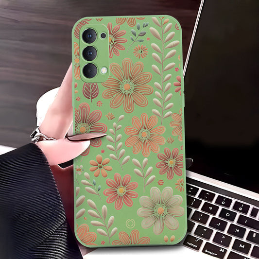 Oppo Reno 4 5G Cover - Light Green - D4 - ONation Floral Series - HQ Liquid Silicone Soft Case