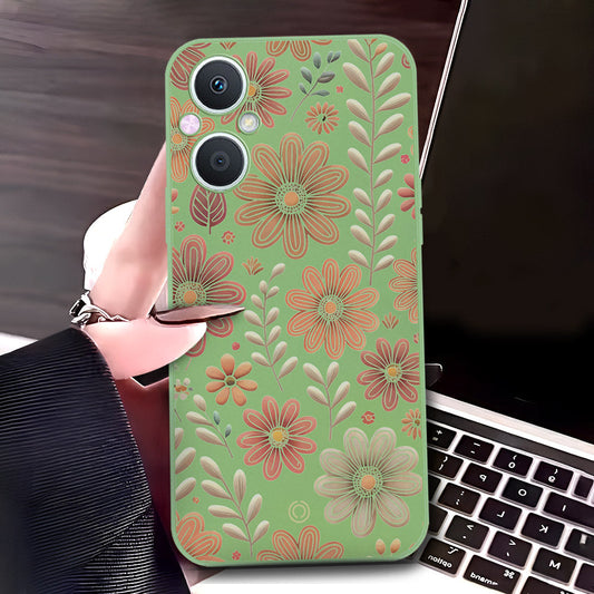 Oppo A96 5G Cover - Light Green - D4 - ONation Floral Series - HQ Liquid Silicone Soft Case